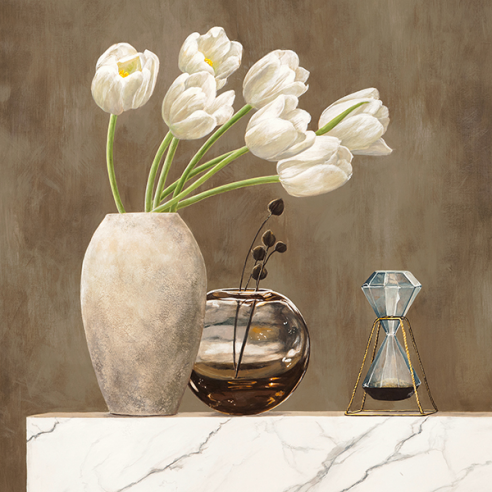 Floral Setting on White Marble I – Carol Rowan