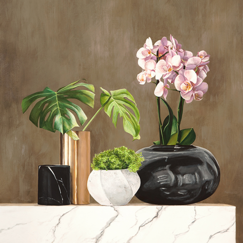 Floral Setting on White Marble II – Carol Rowan