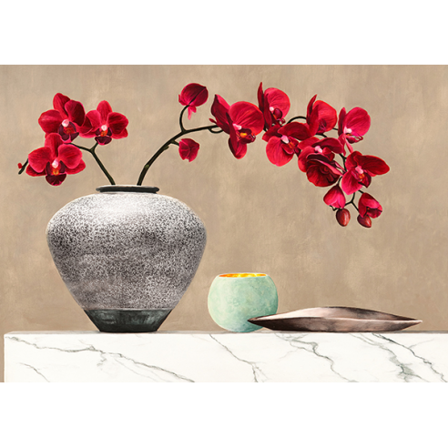 Red Orchids on White Marble – by Albena Hristova